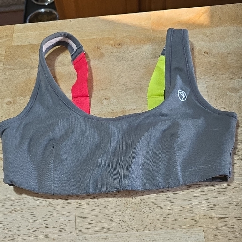 Zumba Fitness Gray and Pink Sports Bra Moisture-Wicking Racerback